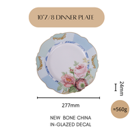Ensemble d'assiettes en céramique New Bone China Vintage Floral rose Rose pour le dîner avec assiettes plates et plats en forme de fleur pour la maison et le café