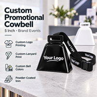 Cloche en fer de 5 pouces avec logo personnalisé et cordon personnalisé, cloche carrée au design moderne pour cadeaux promotionnels et événements de marque