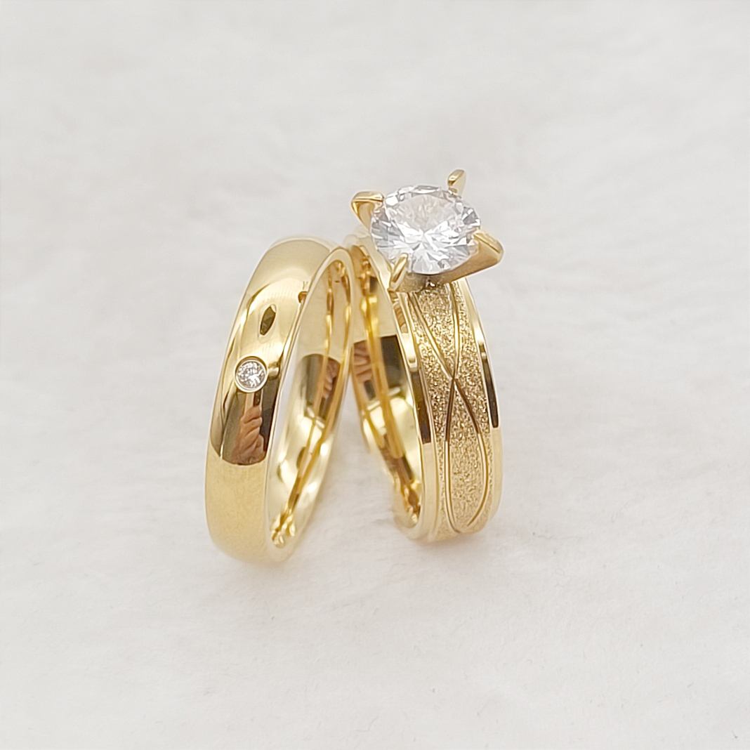 18K Gold Plated Classic CZ Diamond Engagement Rings Bridal Sets