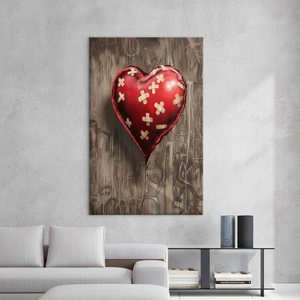 Lienzo Impreso: Corazón Rojo Vendado, Diseño Estilo Arte Callejero, Lienzo Enrollado - Product Image 3
