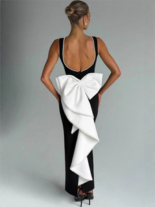 Robe bandage noire sexy pour femmes, robe moulante sans manches et dos nu avec nœud, robe de soirée élégante - Product Image 3