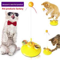 Jouet pour chat Moulin à vent avec balle à la menthe intégrée, lumineux, rotatif, en caoutchouc thermoplastique, avec ressort à gratter et plateau tournant