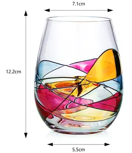 Hand Painted Stemless Renaissance Romantic Stain-glassed Windows Wine Glasses Set of 2