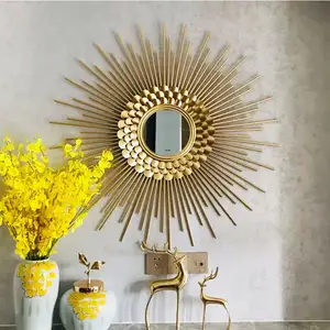 Modern Logam Kreatif Sun Dinding Seni Dekorasi Nordic Decoracao Parede Emas Mewah Cermin Living Room Dinding Dekorasi