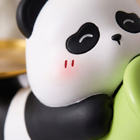 Organizador de Bandeja em Resina de Panda Kawaii com Suporte de Bambu Dourado, Estátua de Animal Fofa para Joias, Decoração Moderna para Casa e Escritório
