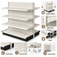 Étagère de présentation double face pour supermarché, robuste, blanche, avec panneau perforé, en métal, réglable