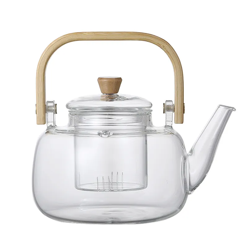 Théière en verre transparent avec infuseur amovible Bouilloire à thé sûre pour la cuisinière Ensemble de théière à fleurs et à feuilles mobiles