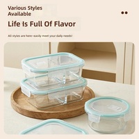Glazen magnetronbestendige lunchbox met modern minimalistisch design, dubbele compartimenten, voor het bewaren van maaltijden en fruit in de koelkast.