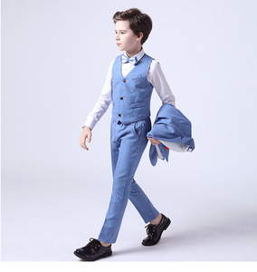 Ensemble de costumes à carreaux pour enfants printemps/automne pour garçons Performance d'hôte Vêtements de <span class=keywords><strong>mariage</strong></span> pour enfants 4 pièces Blazer gilet pantalon nœud - Product Image 6