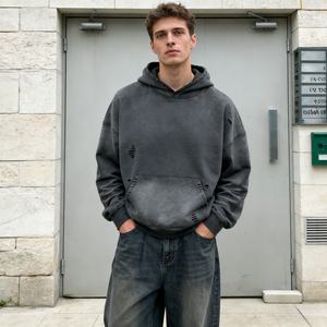 Sudadera con Capucha Extra Grande de Algodón 100 % de 420 g/m², Estilo Urbano, Lavado Ácido Desgastado, Proveedor de Moda - Product Image 1