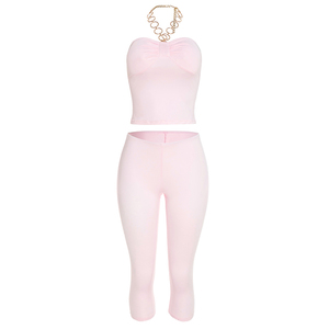 Viviblook Y26ST331 <b>Women's</b> <b>Set</b> New Sleeveless Halter Top Cropped Pants Two Piece <b>Set</b> - Product Image 4