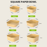 Bols à soupe et salade en papier de riz jetables imprimés sur mesure pour plats à emporter, ramen, pâtes, avec couvercles, assiettes en papier kraft, bols en papier