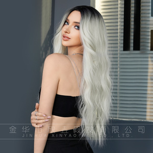 Peluca de Cabello Largo y <span class=keywords><strong>Rizado</strong></span>, Estilo Dibujos Animados, Degradado Plateado Blanco, con Raya al Medio, Resistente al Calor, Semi-Atada a Mano, Ajustable - Product Image 2