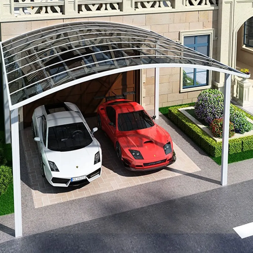 Polycarbonate xe chỗ đậu xe nơi trú ẩn kim loại carport tán gấp đôi cantilever xe ô tô nhà để xe