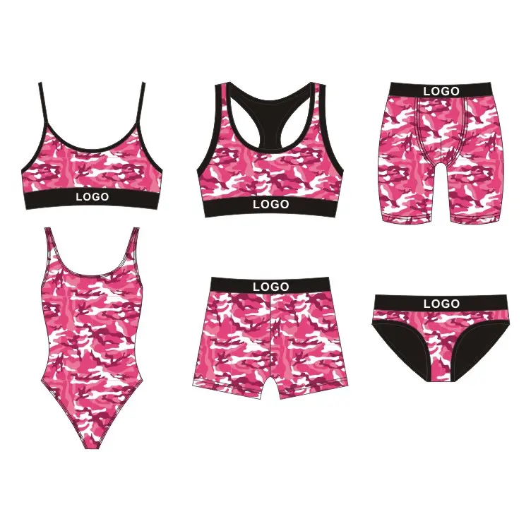 Benutzer definierte Logo gedruckt Frauen Sport-BH-Sets Modische Baumwolle Höschen Paar Lady Unterwäsche Boxer Brief