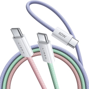 LISEN Popular 6.6FT <span class=keywords><strong>USB</strong></span> C a <span class=keywords><strong>USB</strong></span> C Cable trenzado de 48 hilos 60W 3.1A Carga rápida para iPad iPhone Samsung MacBook - Product Image 1