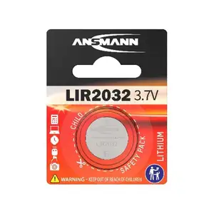 Bateria de botão recarregável LIR2032 para celular de lítio, bateria tipo moeda LIR2032, 3.6V, 45mAh