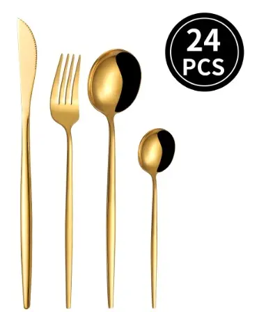 卸売ゴールドブラックスライバーポルトガル食器セットステンレス鋼ウェディングスプーンナイフフォーク24/40pcsカトラリーセット
