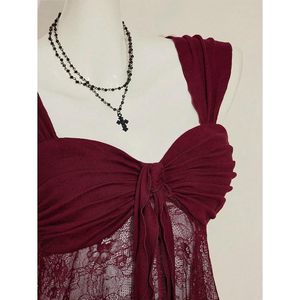 FOXA Débardeur en dentelle pour femme, en maille transparente, col asymétrique en cœur, sans manches, pour soirée, club, rave - Product Image 5