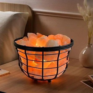 Himalayan Salt Round Wire Shape Iron Basket Stone Bouquet Lamp with <b>Dimmer</b> Cord for Home Decore, Spa, Sauna & Wellness Spaces - Product Image 3