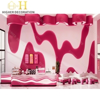 Conception de comptoir de bar à café durable de style rose pour la décoration de café, mobilier de café personnalisé