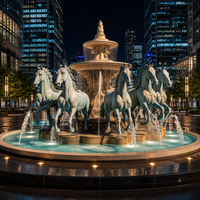Hotel Plaza Landschaftsprojekt Großer Outdoor-Marmorbrunnen mit 4 Bronze-Pferdestatuen Wasserspiel