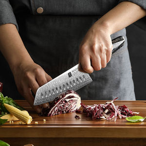 XINZUO roman tasarım <span class=keywords><strong>M390</strong></span> şam çelik mutfak dilimleme bıçakları dayanıklı siyah karbon Fiber reçine kolu Santoku bıçak - Product Image 5