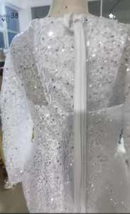 Vestido de novia de sirena de encaje con cuentas de cobertura completa africana de talla grande elegante manga larga Escote de ilusión vestido de novia de cola de pez - Product Image 5