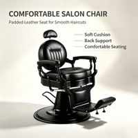 Fauteuil de Barbier Hydraulique Robuste Professionnel Inclinable Rétro Noir – Mobilier et Équipement de Salon pour Hommes