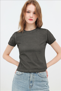 Camiseta básica de algodón para mujer, Camiseta básica de manga corta con cuello redondo <span class=keywords><strong>rosa</strong></span> ajustada para verano, Camiseta básica fina para niñas y bebés - Product Image 5