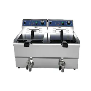CE Approval Commercial Kitchen Equipment Snack Machine KFC French Fried Chicken Digital Control Double Deep Fryer with Tap
