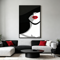 Tableau mural vertical sur toile, Pop Art abstrait, nature morte, impression numérique, 6 couleurs, lèvres rouges audacieuses, noir et blanc, figure géométrique moderne