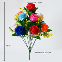 16 Zoll Künstlicher Seiden-Rosenstrauch mit Gypsophila & Blattwerk, 12 Blütenköpfe - Hochzeits-, Grab- und Heimdekoration