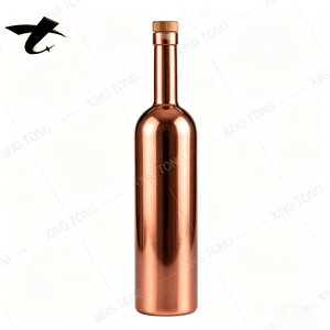 Bouteille en verre rond <span class=keywords><strong>rose</strong></span> électroplaqué à <span class=keywords><strong>prix</strong></span> d'usine avec bouchon UV, vide, 500ml/750ml, pour Tequila et Brandy - Product Image 4
