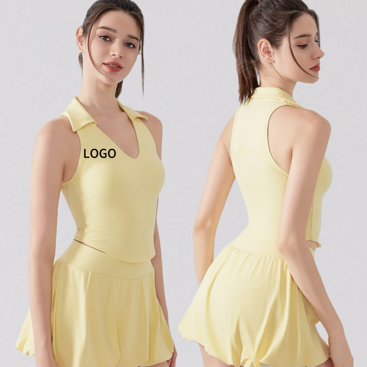 Breathable Backless Tennis Skirts Quick Dry Skinny Seamless Gym Wear with Collar Custom Logo Slim Fit Women's Yoga Tank Top