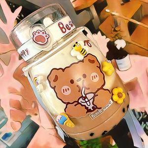 Bouteille d'eau <span class=keywords><strong>Kawaii</strong></span> Jumbo Bear pour enfants, filles, école, mignonne, en plastique, voyage, lait, thé, jus, <span class=keywords><strong>gourde</strong></span> portable avec paille, autocollant 3D - Product Image 2