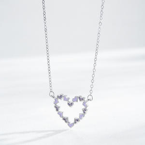 Collar con colgante de corazón hueco con circonitas pavé para mujer, versión en cobre personalizable, joyería de plata de ley S925, elegante regalo de moda. - Product Image 6