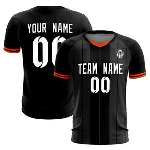 Op maat gemaakte zwarte klassieke gestreepte gepersonaliseerde voetbalshirts/sets - Product Image 1