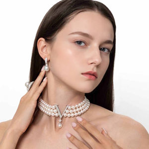 Li Xin ювелирные изделия из трех частей Y-письмо родиевое жемчужное циркониевое ожерелье серьги для женщин на годовщину помолвки - Product Image 6