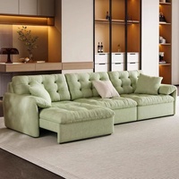 Canapé électrique convertible moderne trois places Cream Wind avec télécommande, multifonctionnel, zéro mur, confortable, en flanelle douce