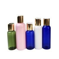 Bouteilles en plastique PET transparentes, ambrées, blanches, noires de 50 ml, 60 ml, 100 ml, 120 ml, 200 ml, 250 ml, 300 ml avec bouchon à disque pression doré ou argenté