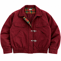 Blouson Utilitaire Homme Personnalisé Bordeaux Doublure à Carreaux Boutons Métalliques Vêtement de Travail Bomber Décontracté Streetwear Vêtement d'extérieur OEM ODM