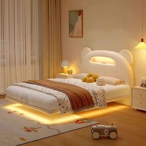 Cartoon Bear <b>Floating</b> Comfortable Kids Daybed Cream Color Modern Solid Wood <b>Frame</b> Full Size Bedroom for Girls Boys - Product Image 2