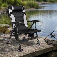 Chaise de pêche pliable portable avec dossier inclinable réglable, appui-tête rembourré et poches de rangement pour le camping et les activités de plein air
