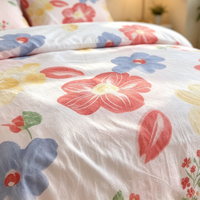 Parure de lit 4 pièces imprimée fleurs aquarelle pastel, en microfibre confortable, comprenant drap, housse de couette, taies d'oreiller et couvre-lit