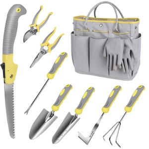 10 Piece Stainless Steel Garden Tool Set Yellow Gray Durable Manual Tools For Outdoor Gardening - Product Image 5