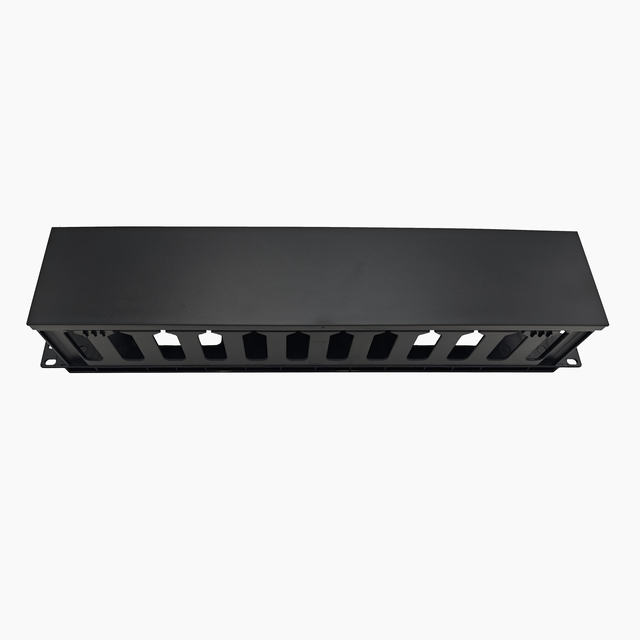 2U Rack Horizontal Cable Organizer 19 Inch 12 Slots Black Plastic Cable Management