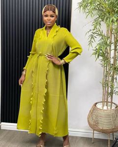 بلوزة جديدة أصلية مقاس كبير فستان مياكي أنيق بطيات بلون سادة مكشكش عباية فضفاضة فستان إسلامي للنساء مع أوشحة - Product Image 4