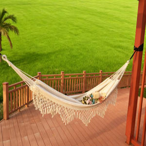 أرجوحة قماشية بيضاء محمولة بشراشيب مزدوجة، سرير معلق كبير للعب في الهواء الطلق والتخييم، بتصميم نورديك للاستخدام الداخلي، للبيع بالجملة - Product Image 1