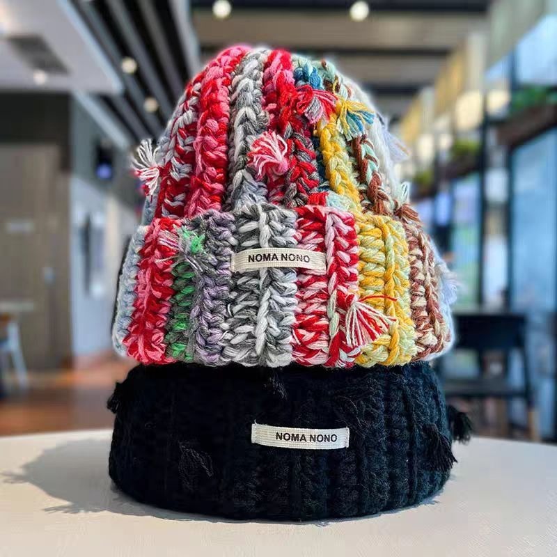 Women's Chunky Crochet Knitted Hat With Pom Pom & Flower Decor - Winter Warm Beanie, Hot Pink - View #10